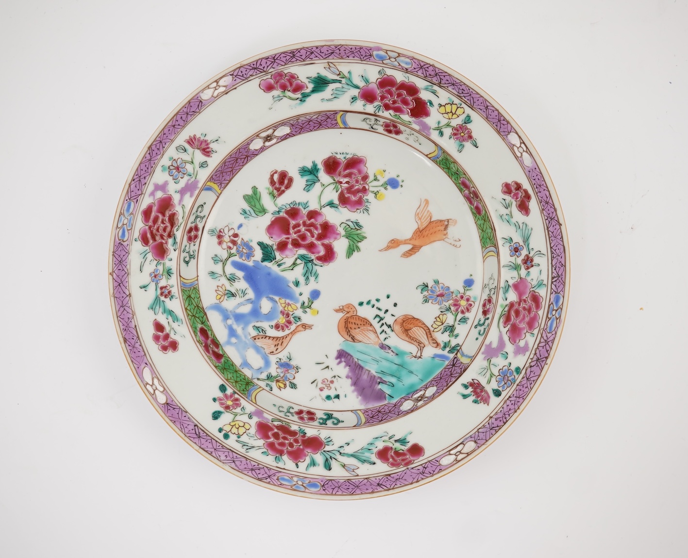 A Chinese famille rose ’ducks’ plate, Qianlong period